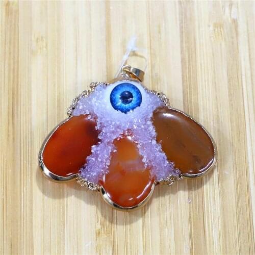2021 New Handmade Natural Stone Evil Eye Pendant Animal Shape Greek Eye Jewelry Stone Necklace Pendant Jewelry Making