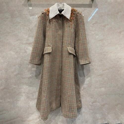 New Designer Womens High qualoty diamonds Wool overcoat Hot fashion elegant plaid woollen coat C761