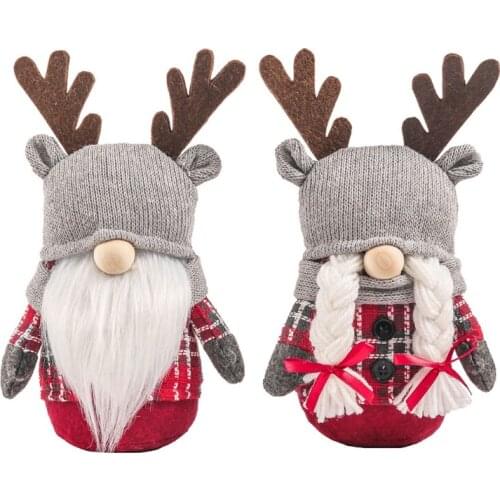 77JB 2pcs Christmas Gnome Elk Tomte Nisse Swedish Elf Ornaments Home Farmhouse Kitchen Decor Shelf Tiered Tray Decorations