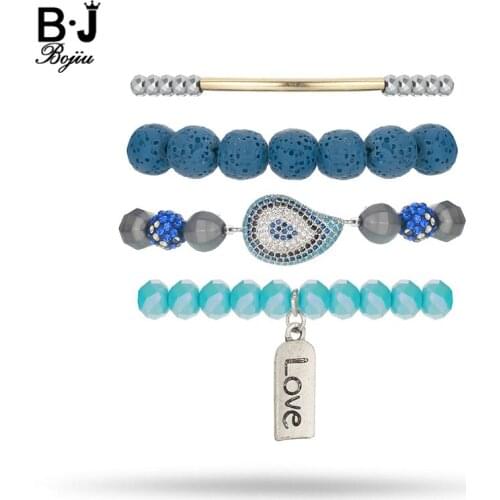 BOJIU New Charm Love Bracelets For Women Round Color Crystal Lava Beads Bracelet Sets For Women Summer Hot Sale Bracelet BCSET72