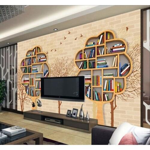 Bookcase shelf 5D Papel mural Trees 3d wall photo mural Wall paper for living room TV background 3d wall mural wallpaper