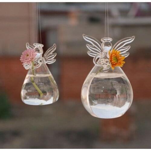 Clear Angel Shape Glass Hanging Vase Terrarium Hydroponic Pot Flower Home Decor Glass Terrarium Hydroponic Pot Angel Shaped Vase