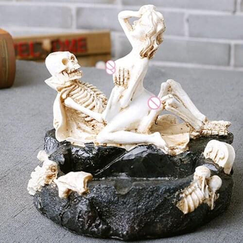 SEXY Skull Ashtray Resin Skeleton Ghost&beauty statue Creative crafts personality fashion skull Halloween gift handmade ash tray