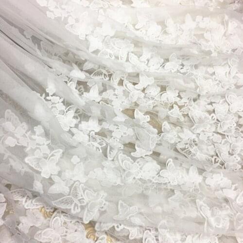 1Y/lot off white 3D butterfly lace embroidery mesh fabric for gilr dress coth accessoreis DIY material