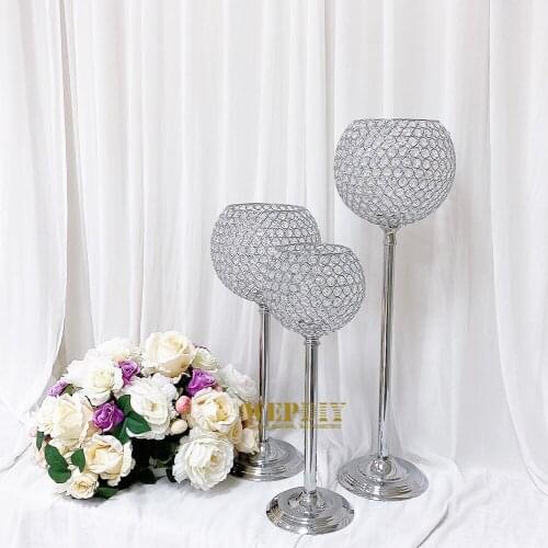 Wedding props lighting crystal ball lampshade Romantic wedding candlelight dinner candle holder chrome-plated ironwork