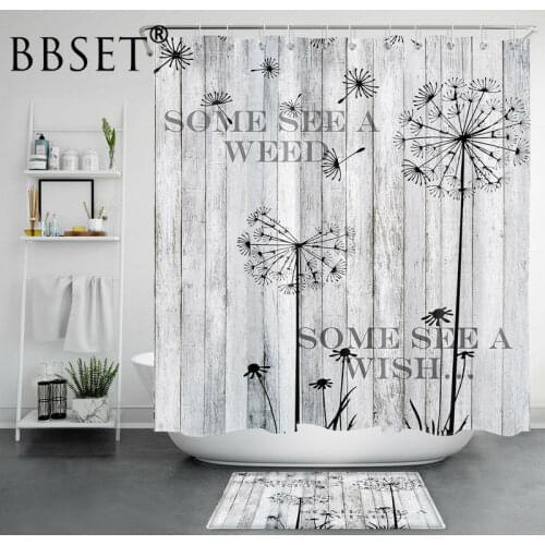 Top Quality Shower Curtain Dandelion Flowers In Rustic Wood Boards Pattern Waterproof Multi-size Douchegordijn Bathroom Decor