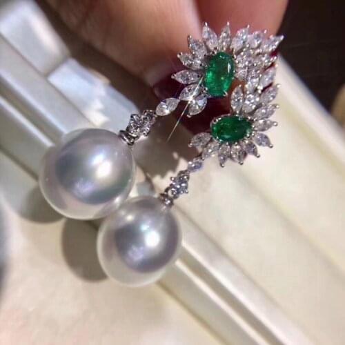 Fine Jewelry Pure 18 K White Gold Natural Australia Origin 12-11mm White Round Pearl Earrings for Women Fine Pearl Earrings