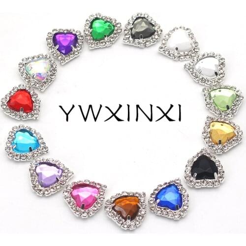 YWXINXI 10Pcs Acrylic Heart Shaped Rhinestone Flat Button, DIY Beautiful Wedding Decoration Accessories Clothing Button
