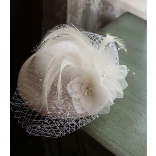 FS Mesh Lace White Fascinator Wedding Top Hat Female Big Brim Flower Feather Black Fedora Church Party Dress Kentucky Derby Hats