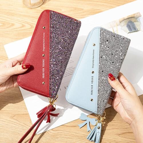 Women Patchwork Long Wallets Zipper Purse Para Mujer Billetera Portefeuille Portfel Clutch Pocket Credit Card Holder Carteras