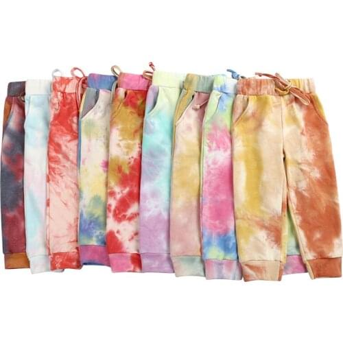 Kaiya Angel Fashion Children Adult Size Tie Dye Drawstring Women Girl Leggings Pants Printed Ruffle Pant Boutique Girl Clothing