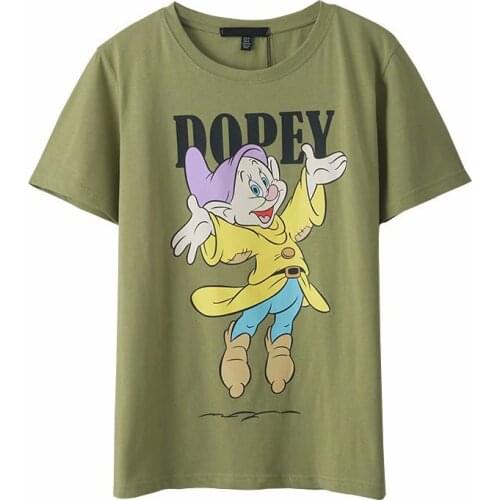 Disney Cartoon Dwarf Shirts for Women Print Round Neck Short-sleeved Women Fashion Clothing Graphic T-Shirts Harajuku Kawaii