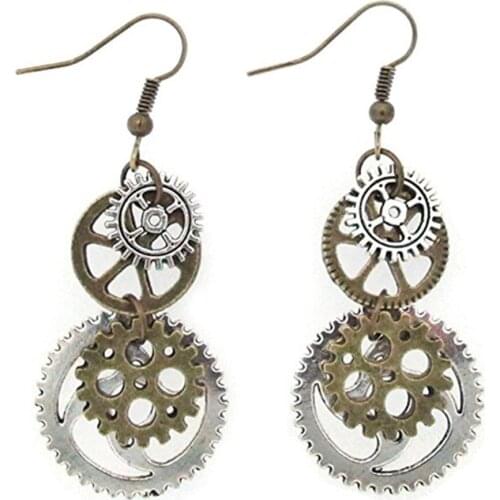 PENGBIN Womens Gearwheel Earring Vintage Creative Watch Pin Gear Pendant Long Hook Earrings Jewelry