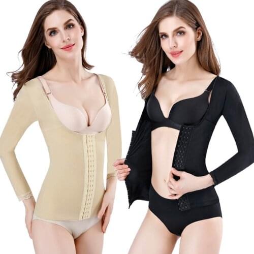 Women Long Sleeve Arm Shaper Compression Top Shaperwear Slimming Sheath Belly Shirt Push Up Bra Waist Cincher Firm Tummy Control