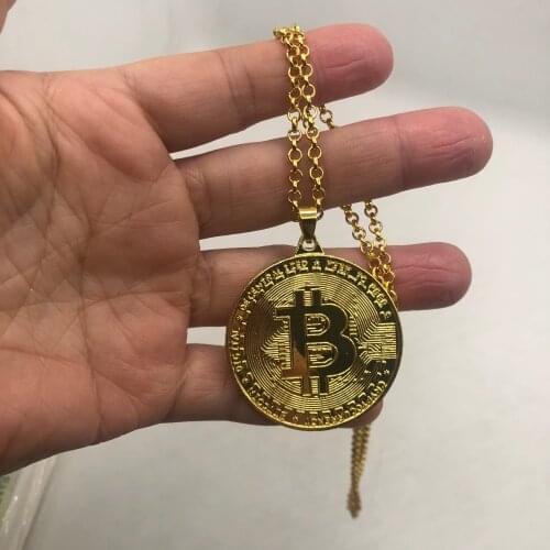 Gold Rose Silver Color BTC Bitcoin Coin Shape Metal Pendant Necklaces For Men Women Friends Fans Jewelry Gift Commemorative Coin