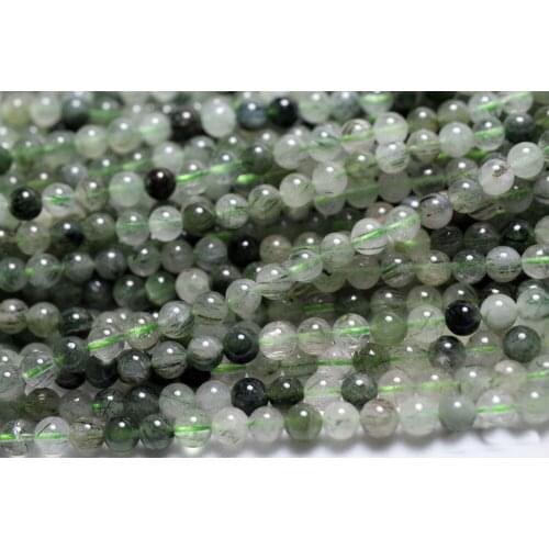 1 strands/set) 6-8mm natural Actinolite green rutilated quartz crystal smooth round beads stone for jewelry maki