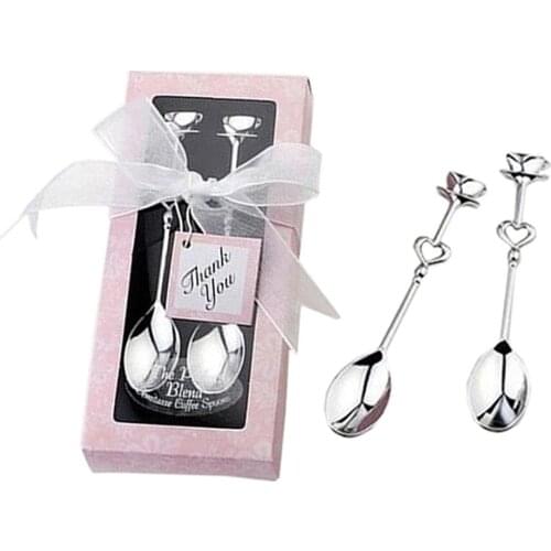 1Pair Heart Tea Coffee Drinking Spoon Teaspoon Bridal Shower Wedding Party Favor Wedding Gift Coffee Spoon with Packaging Case
