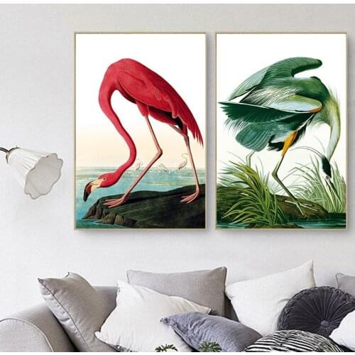 2 Pieces Canvas Painting Print Wall Art Poster Vintage Posters Prints Animal Picture American Flamingo for Living Room No Framed