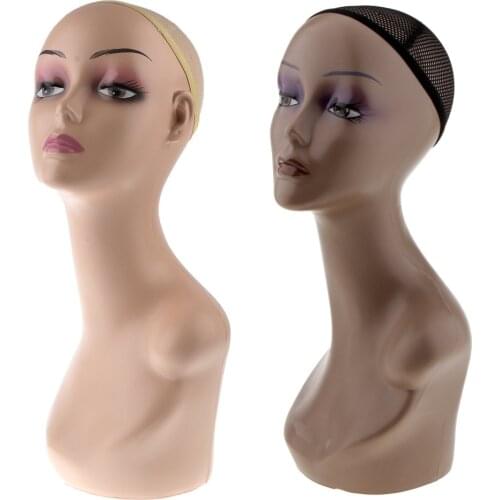 2pcs Stable Lady Mannequin Head With Bust Wig Making Hat Jewelry Display Model Manikin with Wigs Net Cap