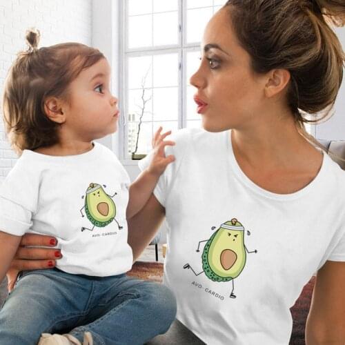 2020 Mom and Daughter Matching Family Outfits Funny Cartoon Avocado Women Tshirt White Casual Tops Baby Girl T-shirt Family Look