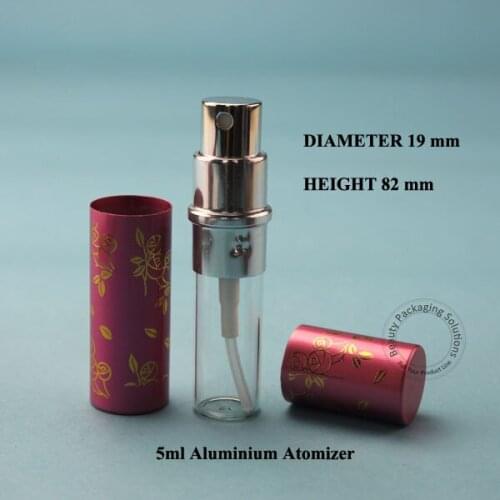 30pcs/lot 5ml Pink Glass Perfume Bottle Atomizing Spray Pump Bottle 1/6OZ Liquid Small Container Cosmetic Aluminum Packaging