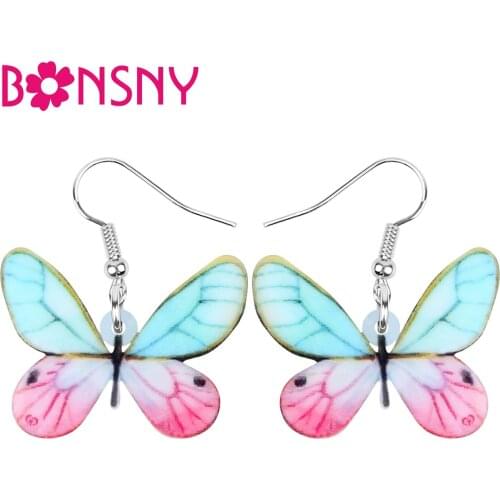 Bonsny Acrylic Brush-footed Butterfly Earrings Printing Insect Animal Dangle Drop Jewelry Women Girls Summer Trendy Decoration