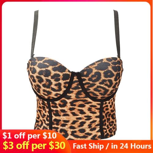 Sexy Leopard Print small sling female hot girl jumping vest cool SA wear outside with hairtail bone bra top fashion