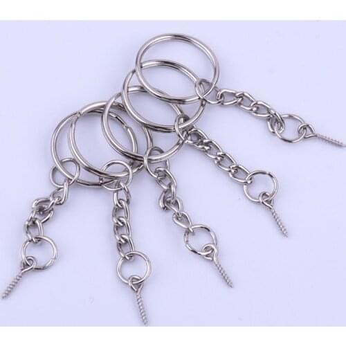 50Pcs Silver Screw Eye Pin Key Chains With Open Jump Ring Chain Extender Eye Pins Split Keyring Jewelry Making Findings