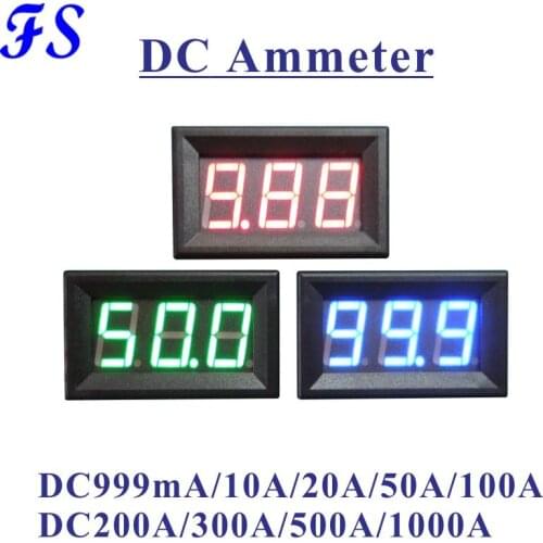 YB27C DC 10A 50A 100A 200A 500A Mini Digital Ammeter DC Current Meter Amp Tester Blue Red Green LED Display Ampere Panel Meter