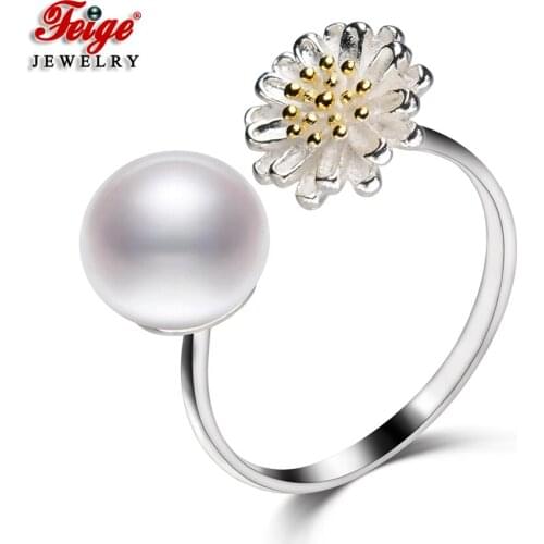 Flower 925 Sterling Silver 8-9MM White Natural Freshwater Pearl Rings for Women Anniversary Gifts Wholesale Jewelry FEIGE