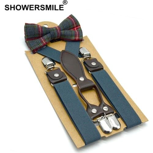 British Style Children Suspenders with Bow Tie Gray Kids Suspenders Solid Wedding Braces for Children 65cm*2.5