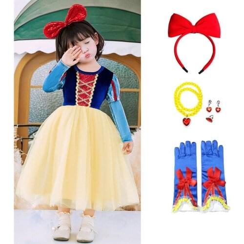Children Snow White Costume Girl Princess Fairy Tale Dress Up Halloween Fancy Cosplay Birthday Carnival Party Disguise Clothing