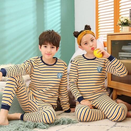 Kids Thermal Underwears Suits Children Pajamas Sets Cotton Warm Autumn Winter Striped Boys Girls Sleepwear Homewears 110-175cm
