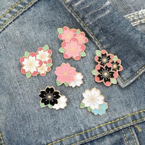 Hot Exquisite Cartoon Cherry Blossom Brooch Sweet Pink Flower Brooch Good-looking Enamel Pins Fashion Cherry Blossom Brooch