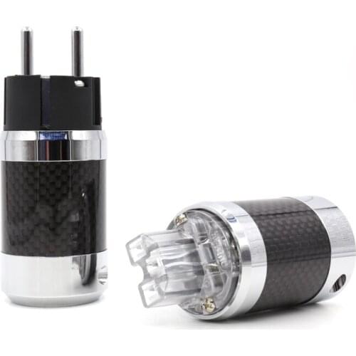 High quality YTER Power plug Carbon Fiber Rhodium Plated Schuko EU AC Power plug+IEC connector