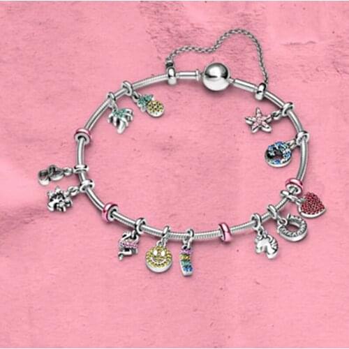 2021 Fashion 100% S925 Sterling Silver Heart Shaped Me Series Bracelet Set Original Diy Jewelry Suitable For Women