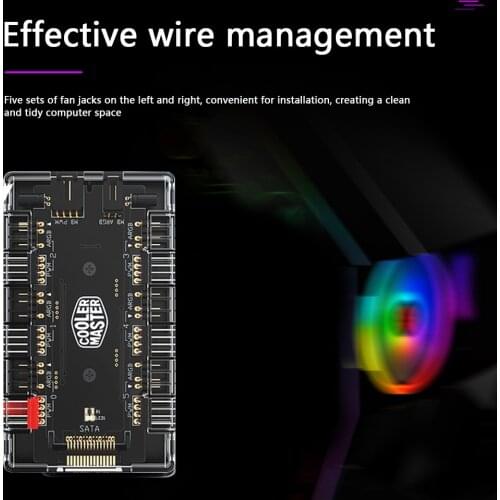Cooler Master 1 to 6 PWM ARGB Fan HUB Multi Way Splitter Adapter for Desktop PC for Computer Gaming Voice Accessaries Products