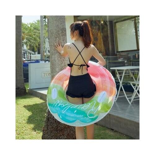 Summer hot-selling adult swimming ring thick PVC rainbow pattern floating ring beautiful girl underarm ring