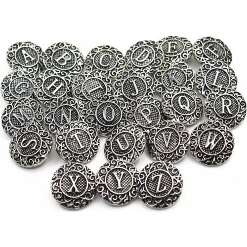 26pcs/lot Metal Mix A-Z Alphabet Snap Buttons Fit 18mm Ginger Letters Button Snap Bracelet&Bangles DIY Snap Jewelry Charms