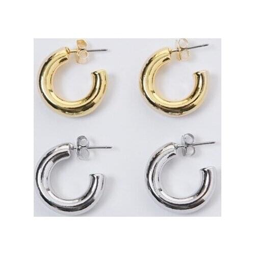 Minimalist C Shape Gold Color Metal Earrings Silver Color Alloy Circle Open Hoop Earrings for Women Statement Jewelry Pendientes