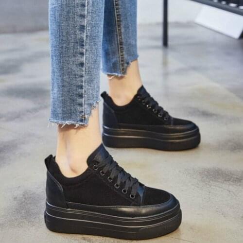Fashion Platform Sneakers Womens Shoes Winter 2021 Autumn Female Shoes Casual Sneakers Black Genuine Leather Shoes