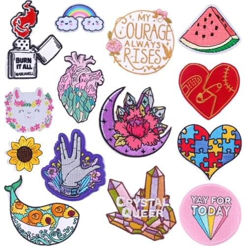 Prajna Cartoon Patch Sun Flower Embroidered Patches Love Heart Sticker On Clothes Letter Applique Iron On Patches For Clothing
