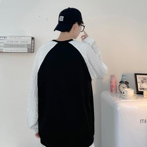 Mens Womens Knitted Spliced Hoodies Fashion O-Neck Oversized Black White Hip Hop Pullover Streetwear Casual Korean Sweatshirts