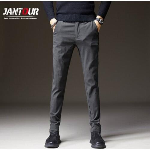 Jantour Brand Men Pants Casual Mens Business Male Trousers Classics Mid Weight Straight Full Length Fashion Gray Pant Pantalon
