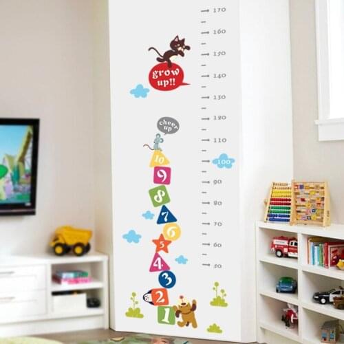 Cat Dog Funny Mouse Growth Chart Number Height Measure Wall Sticker For Kids Baby Nursery Bedroom Home Decor Decal Poster Mural
