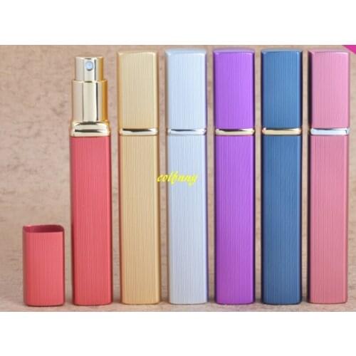 Brand new Fashion 100 pcs/lot 12ml Aluminum Perfume Bottle With Mini Atomizer Spray Bottles Portable Perfum Container