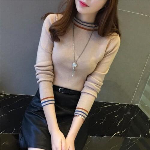 Autumn Winter Style Women Knitted Pullover Sweater Lady Casual Long Sleeve Stand Collar Knitted Sweater Pullover Tops ZZ0932