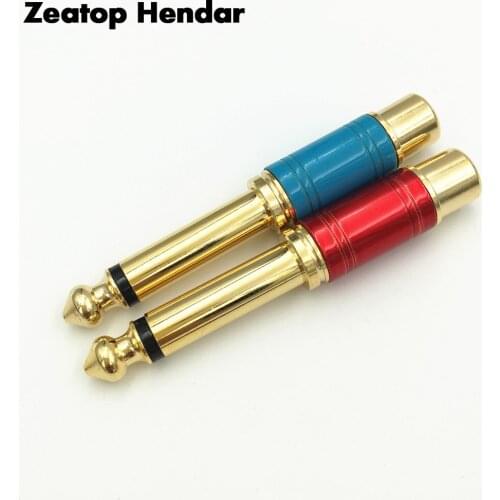 2Pcs New Type 6.35mm Mono Male Plug to RCA Female Jack Adapter 6.35 Audio to RCA M/F Connector
