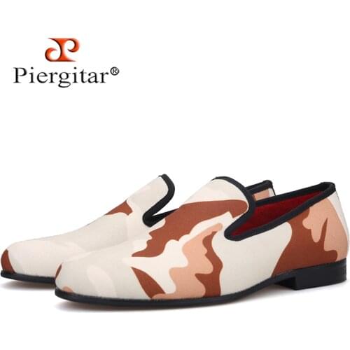 Piergitar new style Classic camouflage mens canvas shoes British style fashion party and prom men loafers male smoking slippers