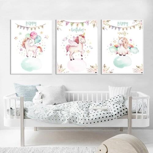 Nordic Baby Unicorn Wall Art Canvas Painting Pink Bowknot Posters And Prints Inspirational Quotes Picture Nursery Kid Room Decor